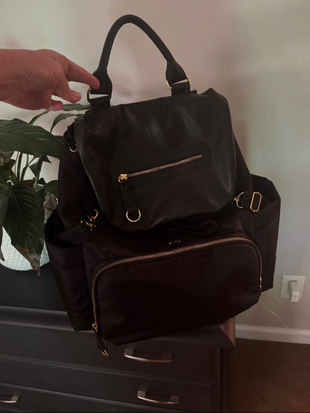 Classic Black Women's Backpack Tote - Stylish Everyday or Diaper Bag